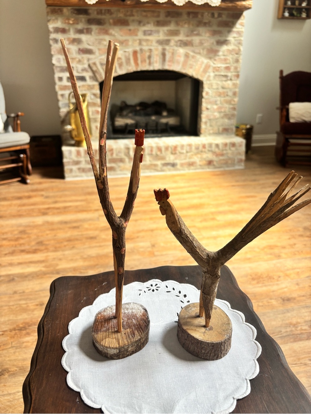 Handmade Rustic Carved Wood Branch Sculptures - Natural Brown